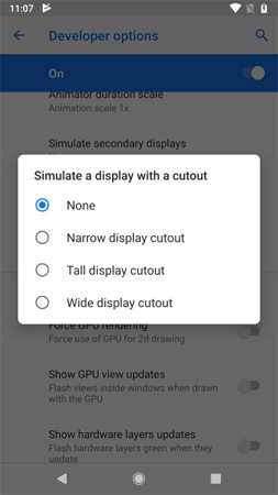 Vào Settings > Developer options > Simulate a display with a cutout.