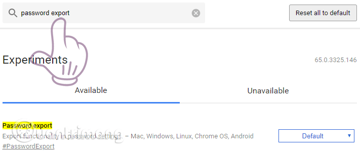 Nhập password export để tìm tùy chọn xuất mật khẩu Chrome