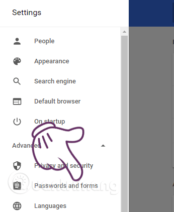 Tìm Cài đặt nâng cao > Mật khẩu