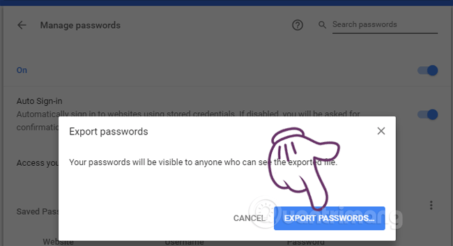 Chọn Export passwords