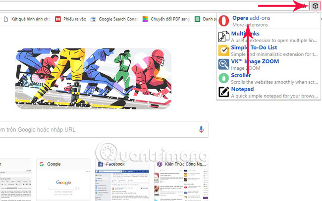 Nhấp chuột trái vào biểu tượng Chameleon và chọn mục Opera add-on.