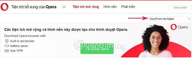 Nhập từ khóa SaveFrom.net helper vào ô tìm kiếm.