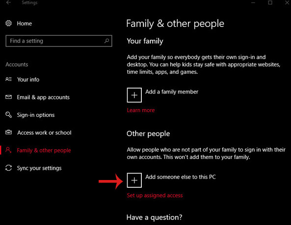 Add someone else to this PC