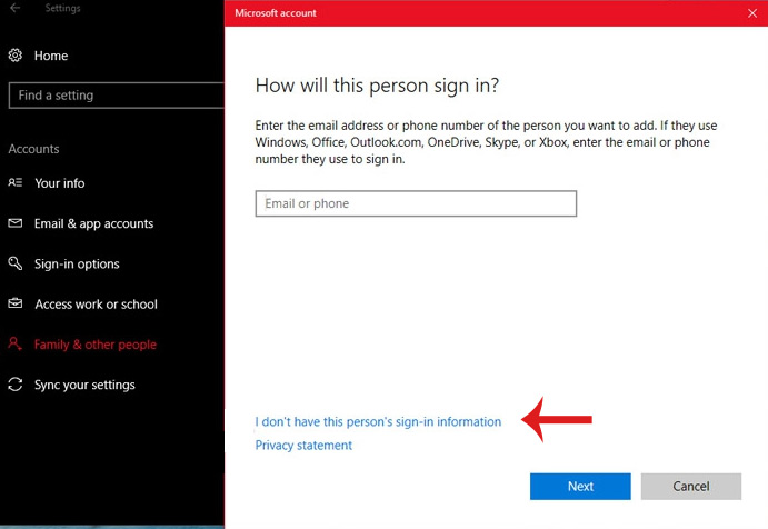 I don’t have this person’s sign-in information