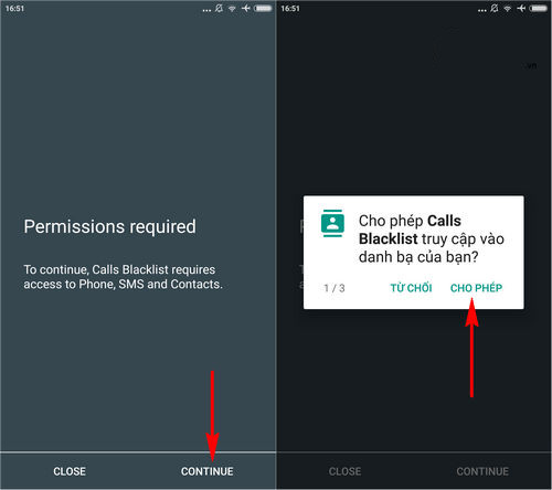 Cho phép ứng dụng truy cập vào danh bạ