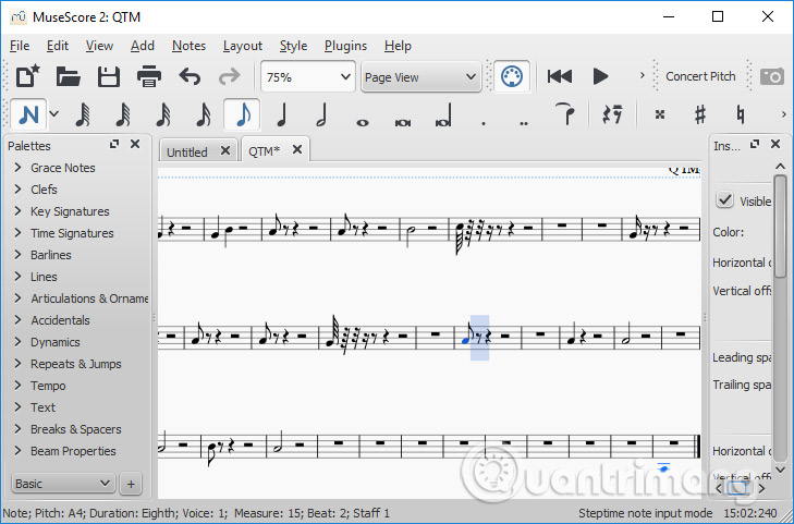 Nhập nốt nhạc vào khung nhạc