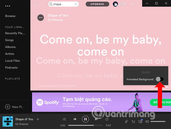 Cách bật lời bài hát trên Spotify