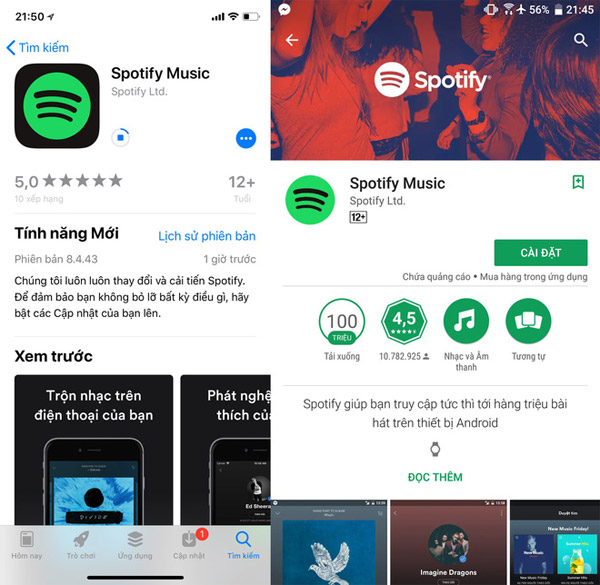 Giao diện Spotify trên Android