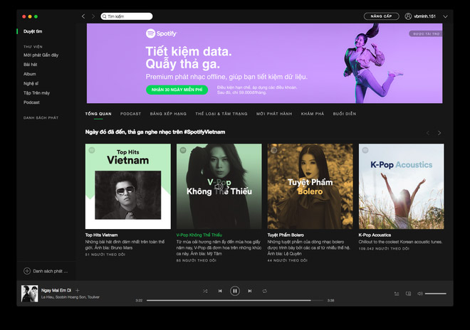 Giao diện Spotify trên PC/Mac