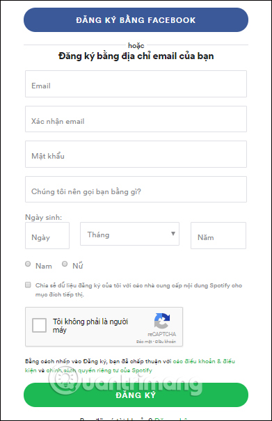 Chọn cách tạo tài khoản Spotify