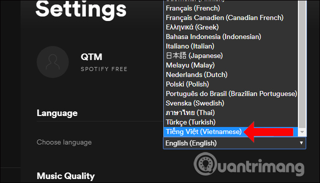 Chọn ngôn ngữ tiếng Việt 