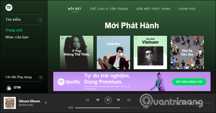 Giao diện Spotify web 