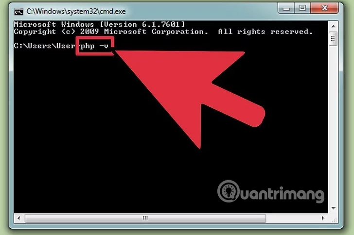 Nhập lệnh để kiểm tra phiên bản của PHP.