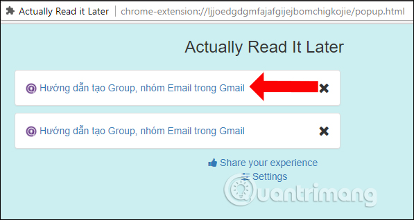 Mở link web đã lưu
