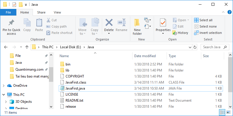 Thư mục lưu file Java vừa viết
