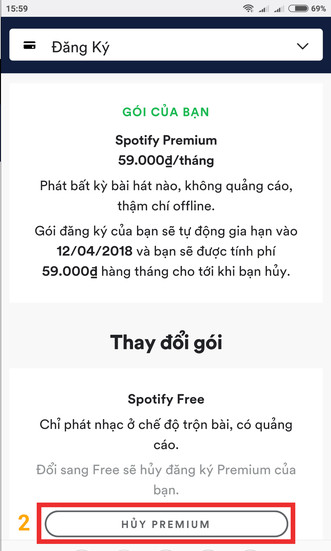 Chọn hủy Premium phía dưới 