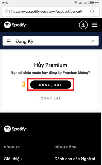 Premium sẽ hỏi lại bạn có chắc chắn hủy 
