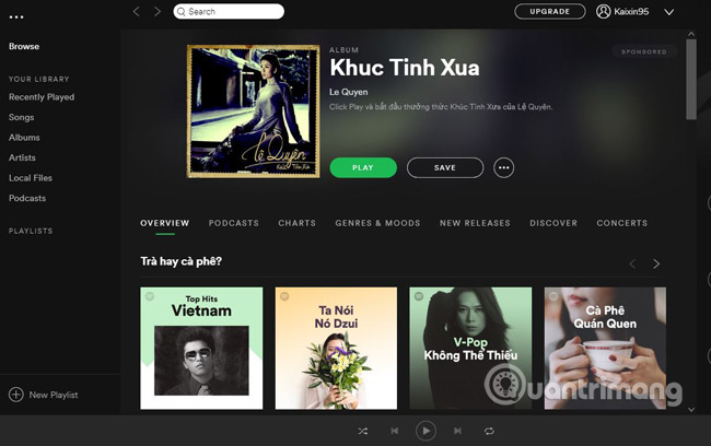 Đăng nhập thành công Spotify trên máy tính.
