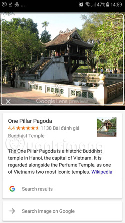 Google Lens nhận ra Chùa Một cột