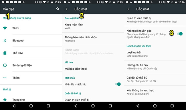  Kích hoạt chế độ tin cậy để cài đặt file APK.
