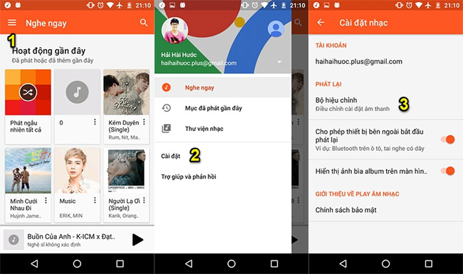 Mở ứng dụng mặc định nhạc của Google và truy cập vào mục Cài đặt.