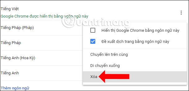 Xóa tiếng Pháp trên Chrome 