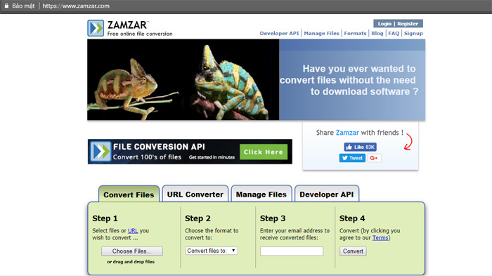 Zamzar - Chuyển đổi định dạng các tập tin