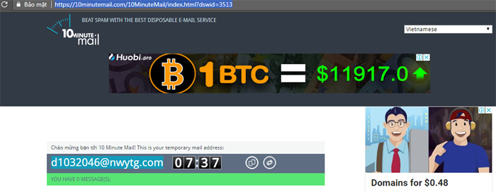 10 Minute Mail - Địa chỉ email tự hủy sau 10 phút