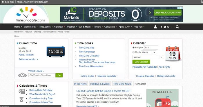 TimeAndDate - Kiểm tra các múi giờ trên toàn thế giới