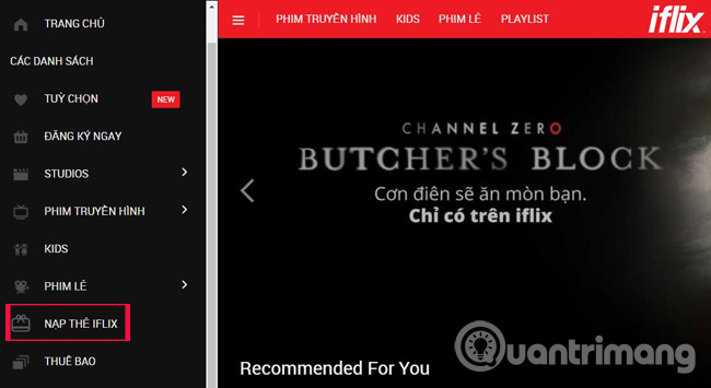 Chọn NẠP THẺ IFLIX