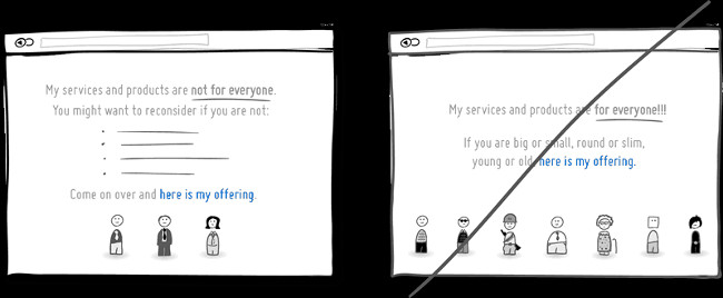 Nói rõ sản phẩm, dịch vụ này dành cho ai thay vì nhắm đối tượng mục tiêu đến tất cả mọi người