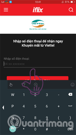 Nhập số điện thoại đang dùng.