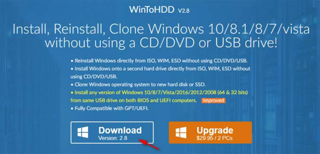 Miễn phí phần mềm WinToHDD Professional