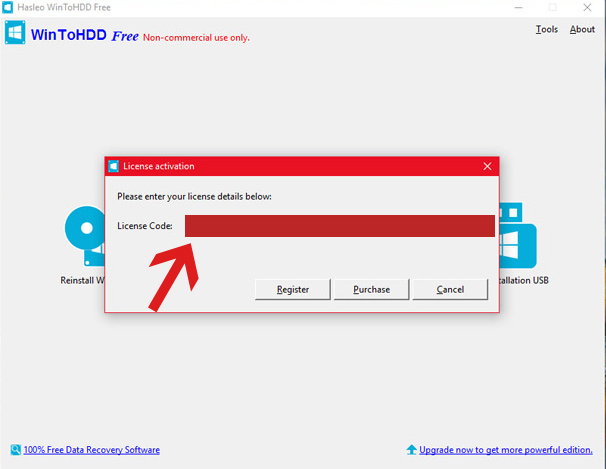 Nhập key vào ô License Code