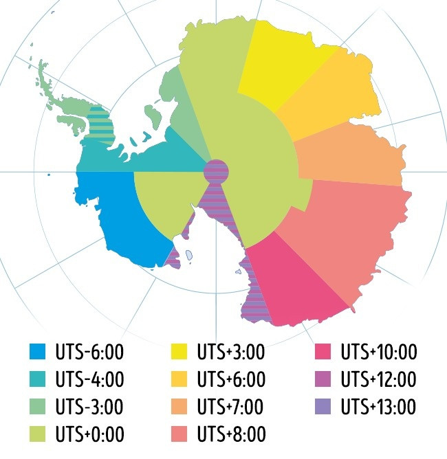 Bản đồ về múi giờ ở Nam Cực