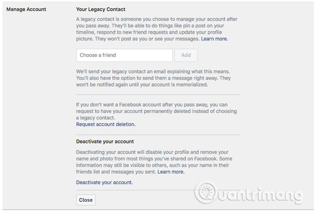 Vô hiệu hóa tài khoản Facebook