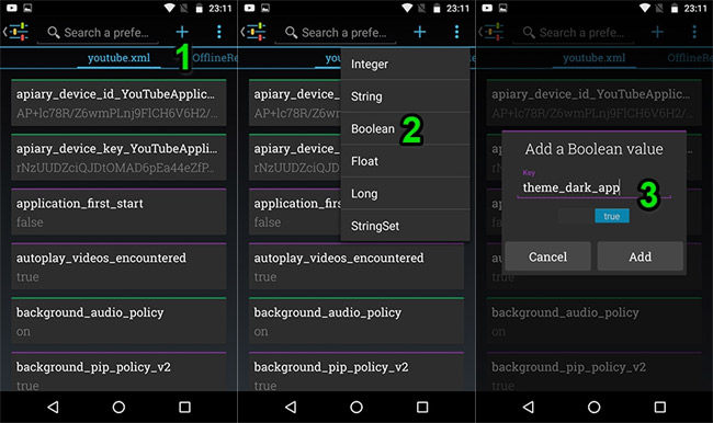 Nếu không hiển thị, bạn phải tạo mới hai thẻ "theme_dark_app" + "theme_dark_watch_panel" với giá trị true