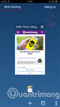 Chọn chế độ riêng tư