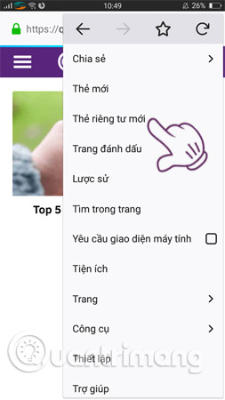 Bấm vào mục Thẻ riêng tư mới