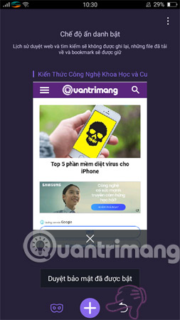 Chọn dấu + để thêm thẻ ẩn danh