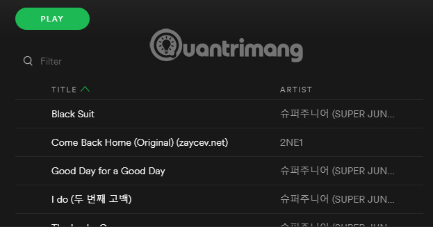 Danh sách bài hát trên máy tính