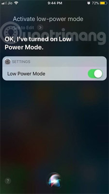 Bật/Tắt Low Power Mode bằng Siri