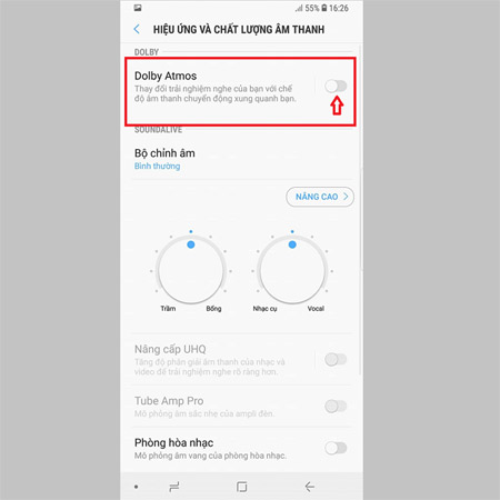 Gạt nút chế độ Dolby Atmos sang "On" 