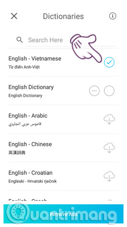 Bật English - Vietnamese để app dịch từ tiếng Anh sang tiếng Việt