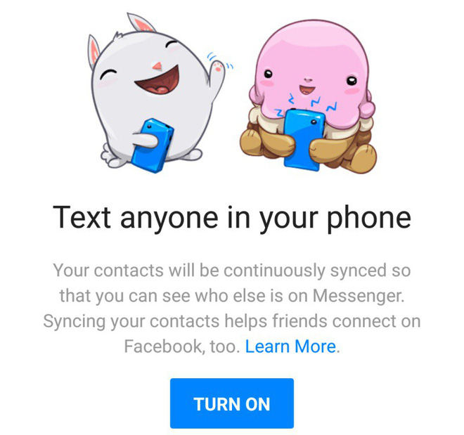 Một thông báo "mời gọi" người dùng cập nhật dữ liệu danh bạ thường xuyên trên Messenger