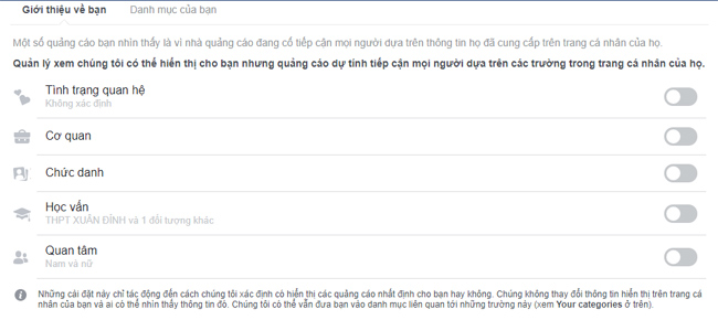 Nếu người dùng không chủ động tắt thì mặc định các tuỳ chọn này được công khai