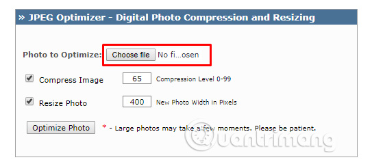 Chọn file ảnh tải lên trang JPEG-Optimizer
