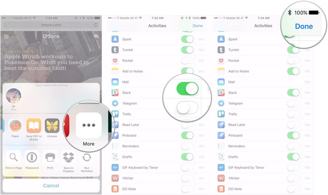 Kích hoạt share extension trên iPhone bước 2