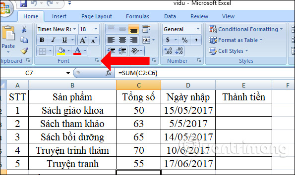 Nhóm thiết lập Font 