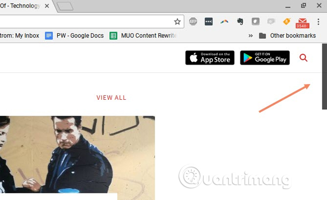 Thanh cuộn trình duyệt xuất hiện khi di chuột qua